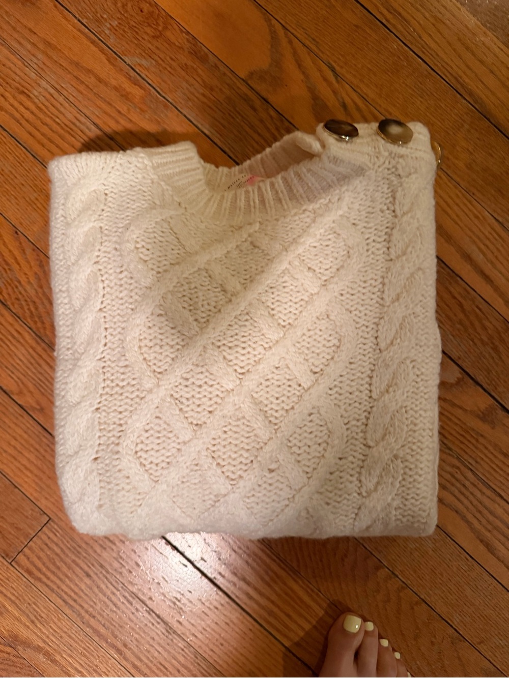 Sezane Cream Cable-Knit Sweater with Shoulder Buttons